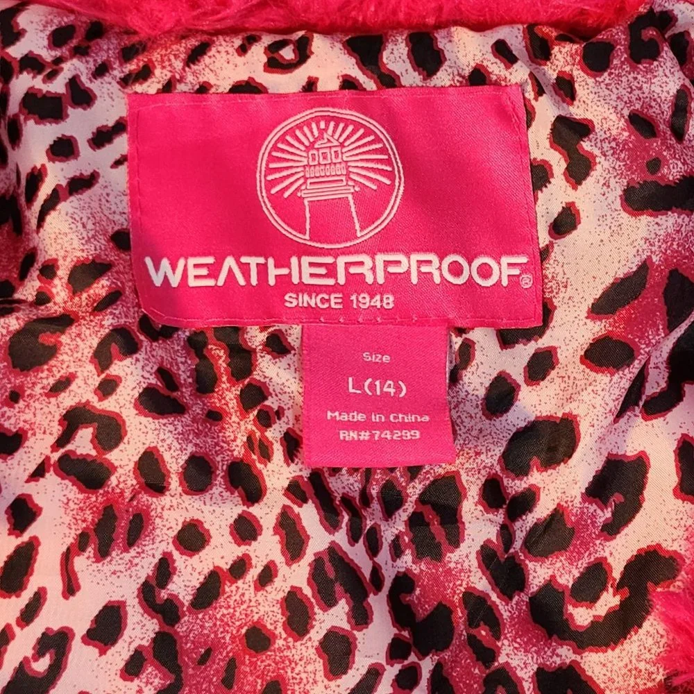 Girls Large Hot Pink Fuzzy Hooded Zip Up Jacket‎ Cheetah Lining